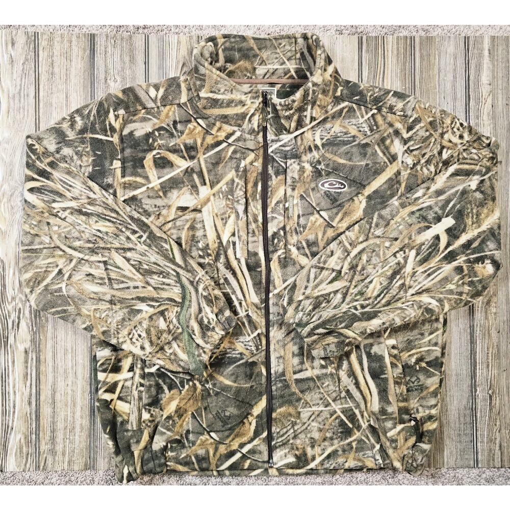 DRAKE WATERFOWL MST CAMO CAMP FLEECE FULL ZIP JACKET Mens 2XL Shadow grass Ducks